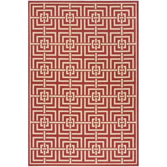 SAFAVIEH Beach House Bethanie Geometric Indoor/Outdoor Area Rug, Red/Creme, 5'3" x 7'6"
