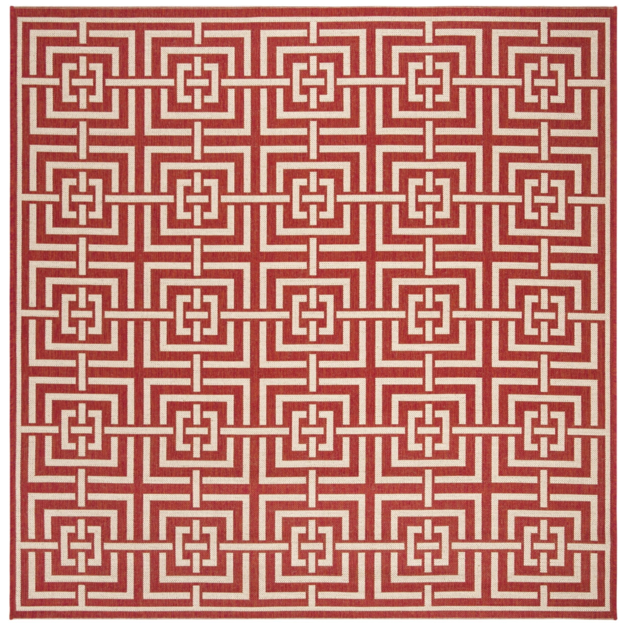 Red and Creme Geometric Square Synthetic Area Rug