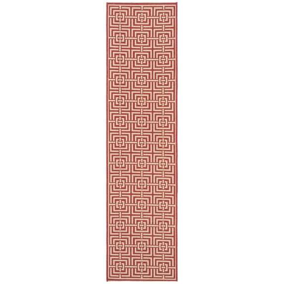SAFAVIEH Beach House Bethanie Geometric Indoor/Outdoor Runner Rug, Red/Creme, 2'2" x 10'