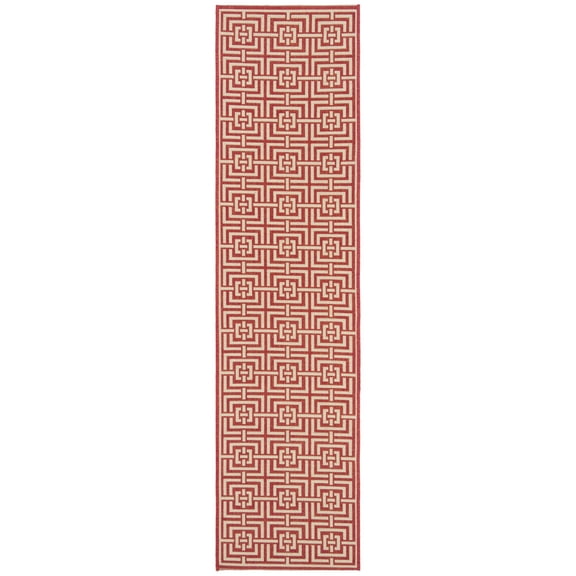 SAFAVIEH Beach House Bethanie Geometric Indoor/Outdoor Runner Rug, Red/Creme, 2'2" x 12'