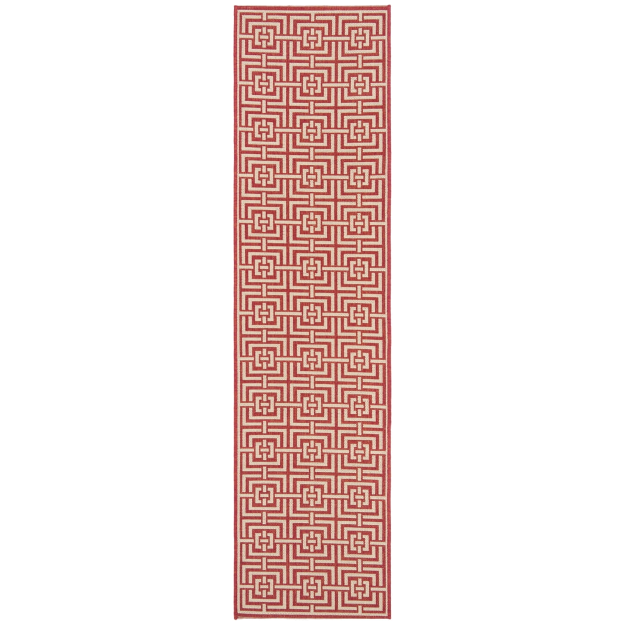 SAFAVIEH Beach House Bethanie Geometric Indoor/Outdoor Runner Rug, Red/Creme, 2'2" x 8'