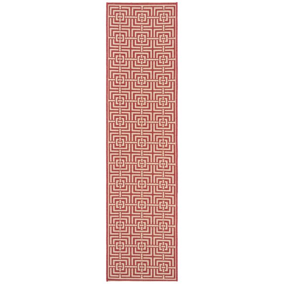SAFAVIEH Beach House Bethanie Geometric Indoor/Outdoor Runner Rug, Red/Creme, 2'2" x 8'