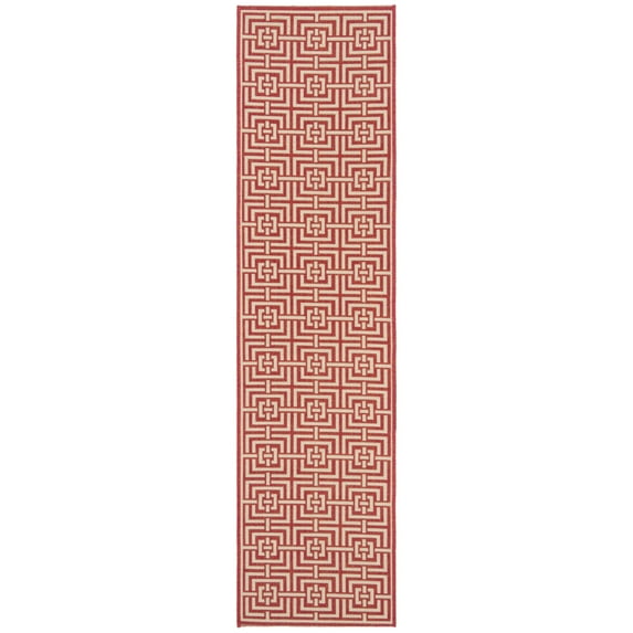 SAFAVIEH Beach House Bethanie Geometric Indoor/Outdoor Runner Rug, Red/Creme, 2'2" x 8'