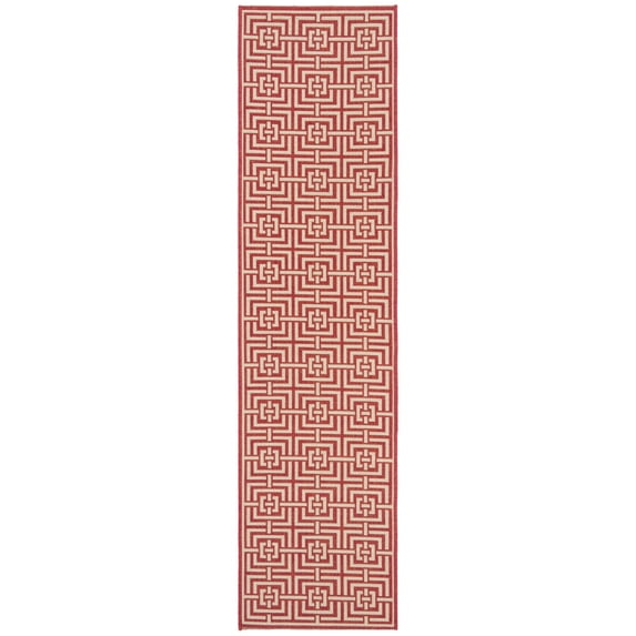 SAFAVIEH Beach House Bethanie Geometric Indoor/Outdoor Runner Rug, Red/Creme, 2'2" x 8'