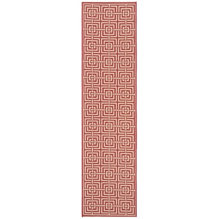 SAFAVIEH Beach House Bethanie Geometric Indoor/Outdoor Runner Rug, Red/Creme, 2'2" x 8'