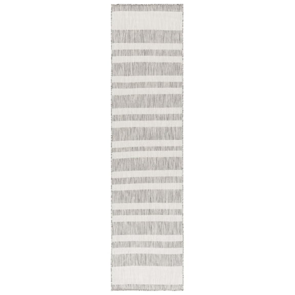 SAFAVIEH Beach House Boyce Striped Indoor/Outdoor Runner Rug, Grey/Ivory, 2' x 8'