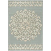 SAFAVIEH Beach House Braiden Medallion Indoor/Outdoor Area Rug Cream/Aqua, 6'7" x 6'7" Round
