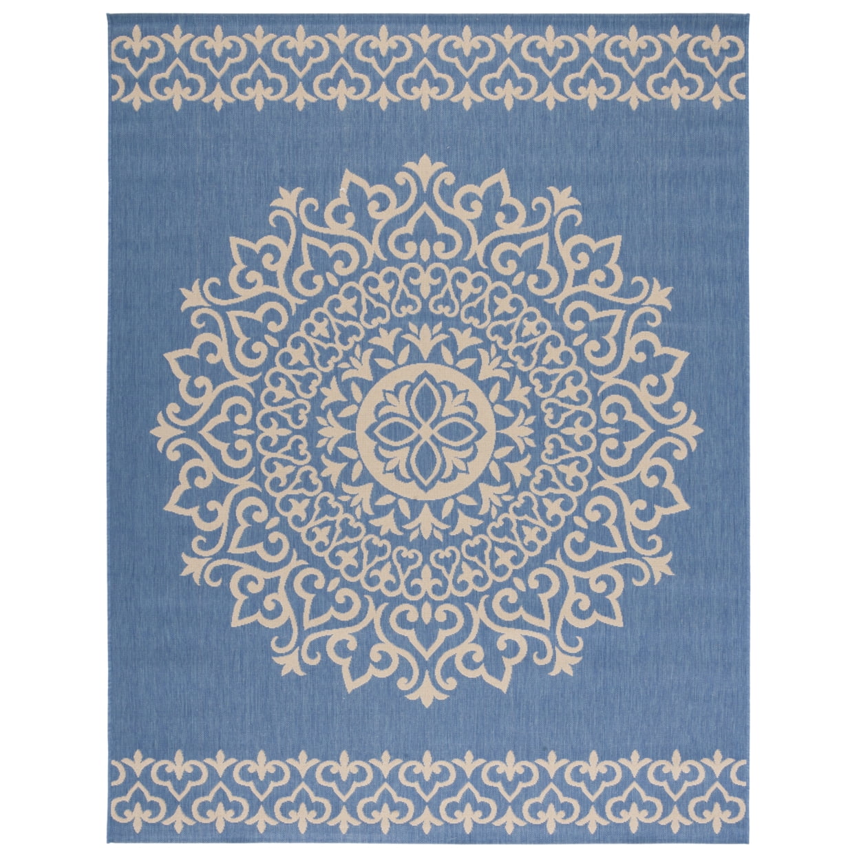 Cream and Blue Medallion Synthetic 8' x 10' Reversible Area Rug