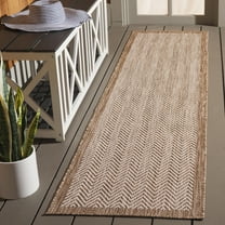 SAFAVIEH Beach House Cady Bordered Indoor/Outdoor Runner Rug, Brown/Ivory, 2' x 8'
