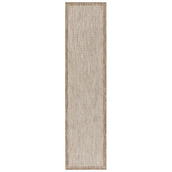 SAFAVIEH Beach House Cady Bordered Indoor/Outdoor Runner Rug, Brown/Ivory, 2' x 8'