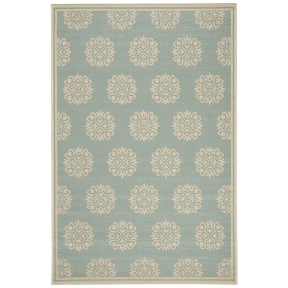 SAFAVIEH Beach House Callahan Geometric Indoor/Outdoor Area Rug Aqua/Cream, 3' x 5'