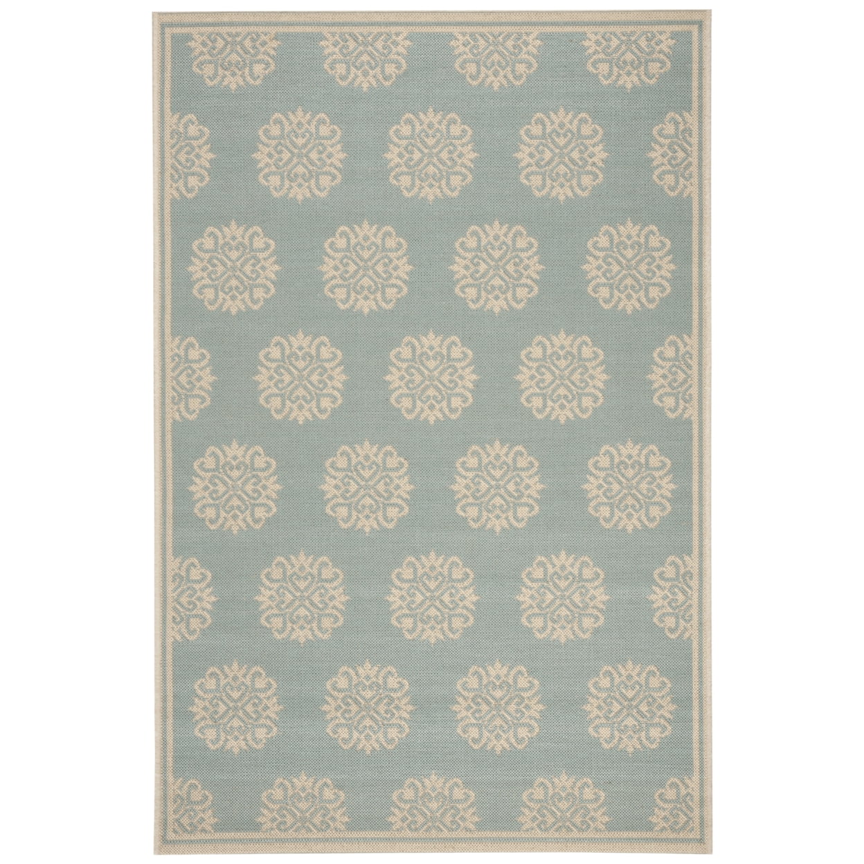 Aqua and Cream Geometric Indoor/Outdoor Reversible Rug, 4' x 6'
