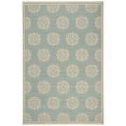 SAFAVIEH Beach House Callahan Geometric Indoor/Outdoor Area Rug Aqua/Cream, 4' x 6' - Traditional Design, Aqua & Cream, Weather Resistant, Non-Shedding & Easy Cleaning, Ideal for Patio, Entryway, Mud