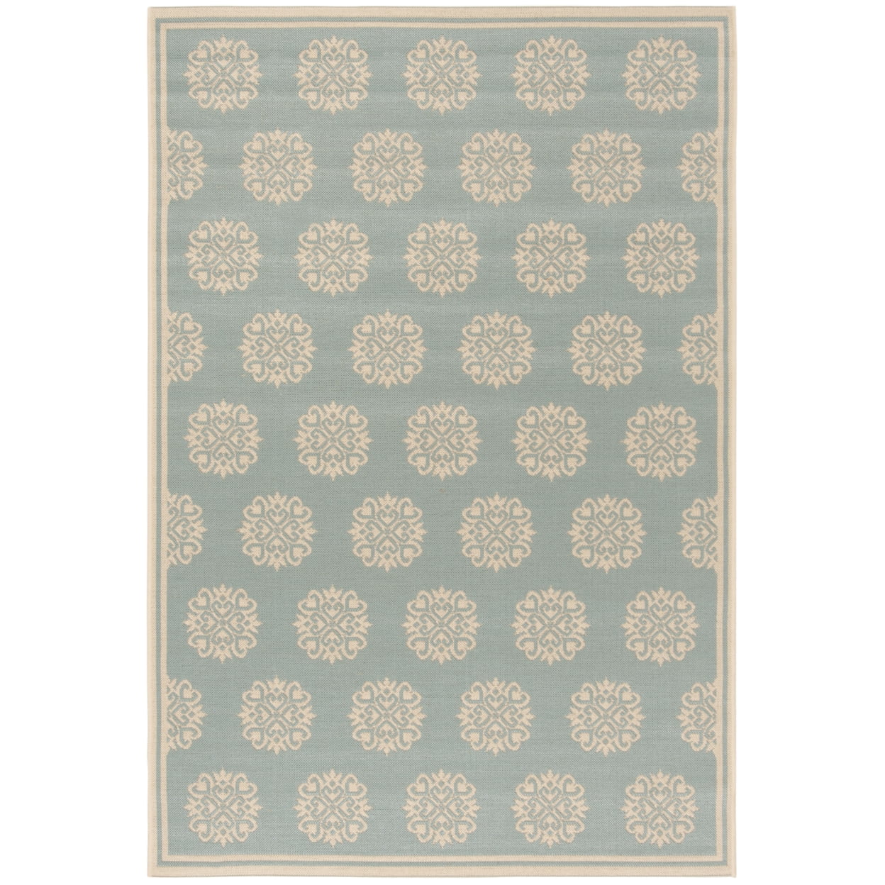 Aqua and Cream Geometric Synthetic Indoor/Outdoor Area Rug