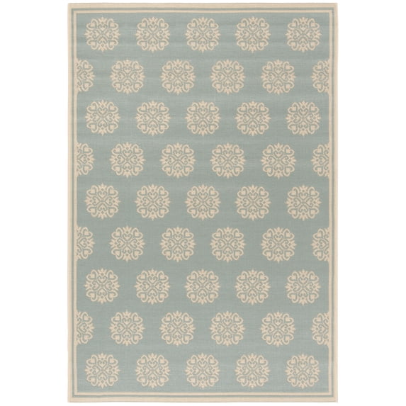 SAFAVIEH Beach House Callahan Geometric Indoor/Outdoor Area Rug Aqua/Cream, 6'7" x 6'7" Square - Traditional Design, Aqua & Cream, Weather Resistant, Non-Shedding & Easy Cleaning, Ideal for Patio, En