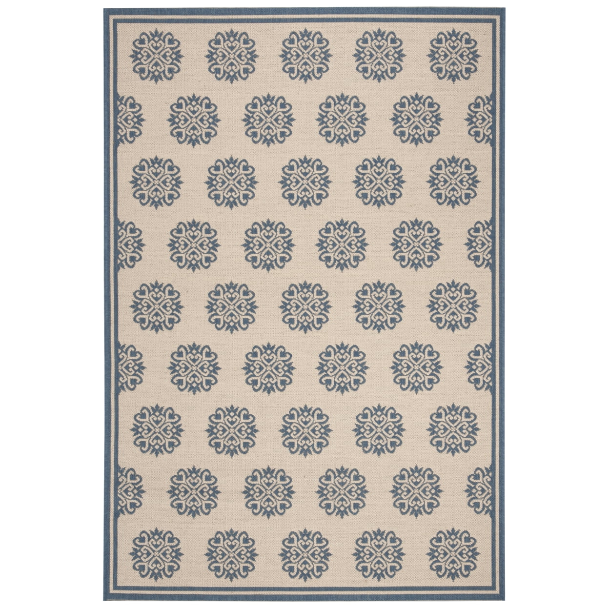 Cream and Aqua Medallion Tufted Round Area Rug