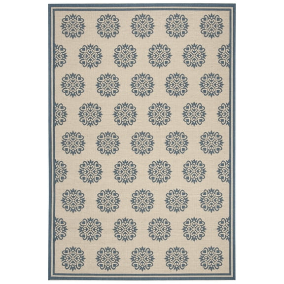 SAFAVIEH Beach House Callahan Geometric Indoor/Outdoor Area Rug Blue/Cream, 5'3" x 7'6"