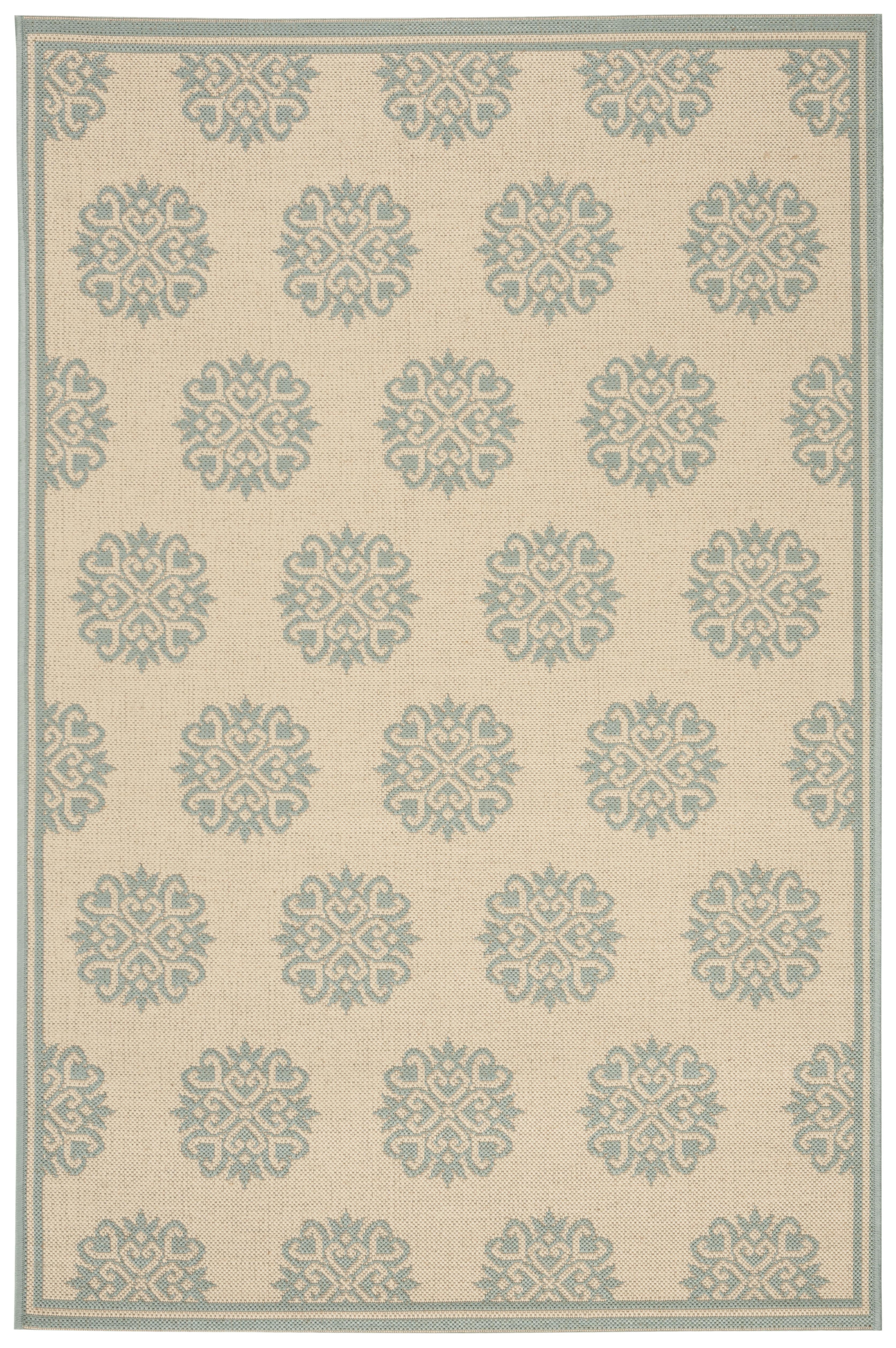 Cream and Aqua Tufted Reversible Rectangular Area Rug 4' x 6'