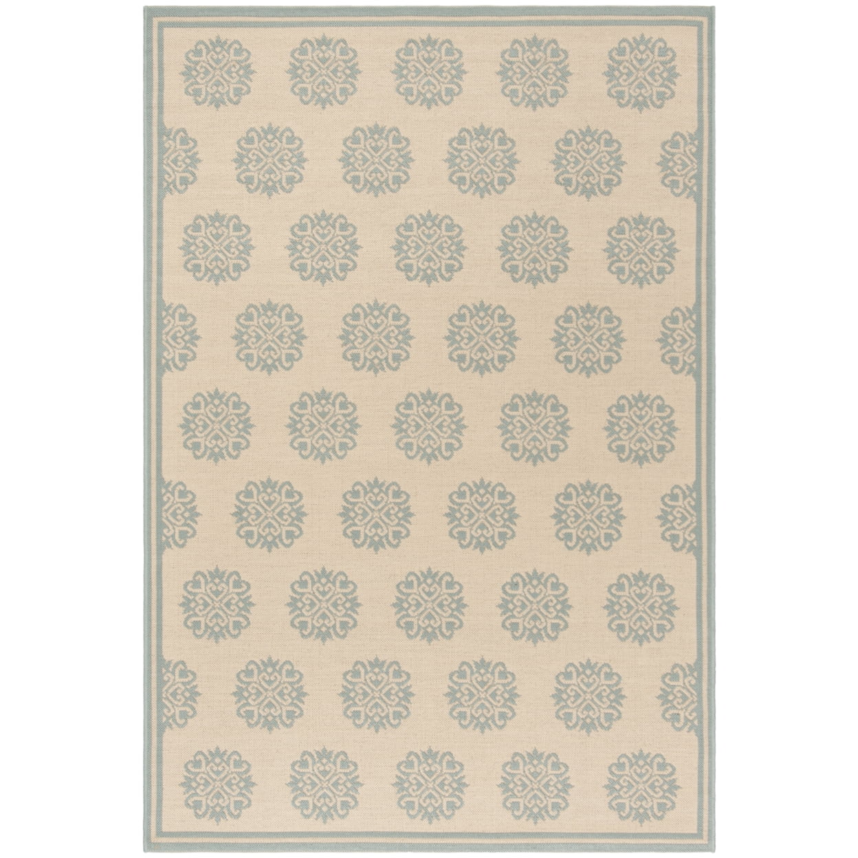 Cream and Aqua Rectangular Synthetic Medallion Area Rug, 5'3" x 7'6"