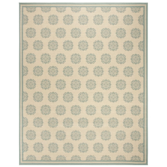 SAFAVIEH Beach House Callahan Geometric Indoor/Outdoor Area Rug Cream/Aqua, 7'10" x 10'