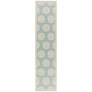 SAFAVIEH Beach House Callahan Geometric Indoor/Outdoor Runner Rug Aqua/Cream, 2' x 8' - Traditional Design, Aqua & Cream, Weather Resistant, Non-Shedding & Easy Cleaning, Ideal for Patio, Entryway, M