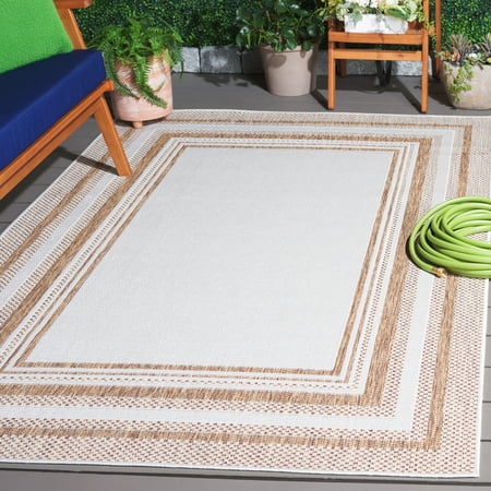 SAFAVIEH Beach House Carlie Bordered Indoor/Outdoor Area Rug, Beige/Brown, 6'7" x 6'7" Square