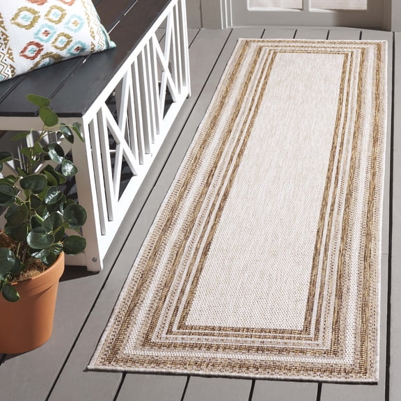 SAFAVIEH Beach House Carlie Bordered Indoor/Outdoor Runner Rug, Beige/Brown, 2'2" x 6'