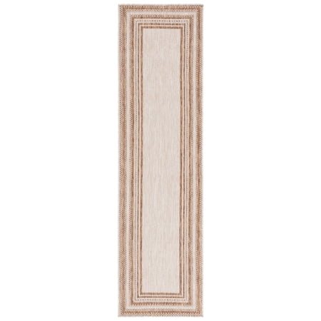 SAFAVIEH Beach House Carlie Bordered Indoor/Outdoor Runner Rug, Beige/Brown, 2'2" x 8'