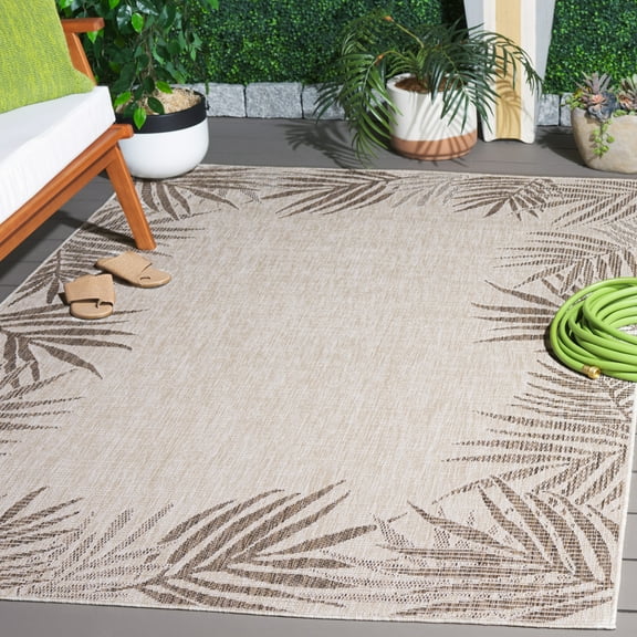 SAFAVIEH Beach House Cherlyn Botanical Indoor/Outdoor Area Rug, Beige/Brown, 5'3" x 7'6"
