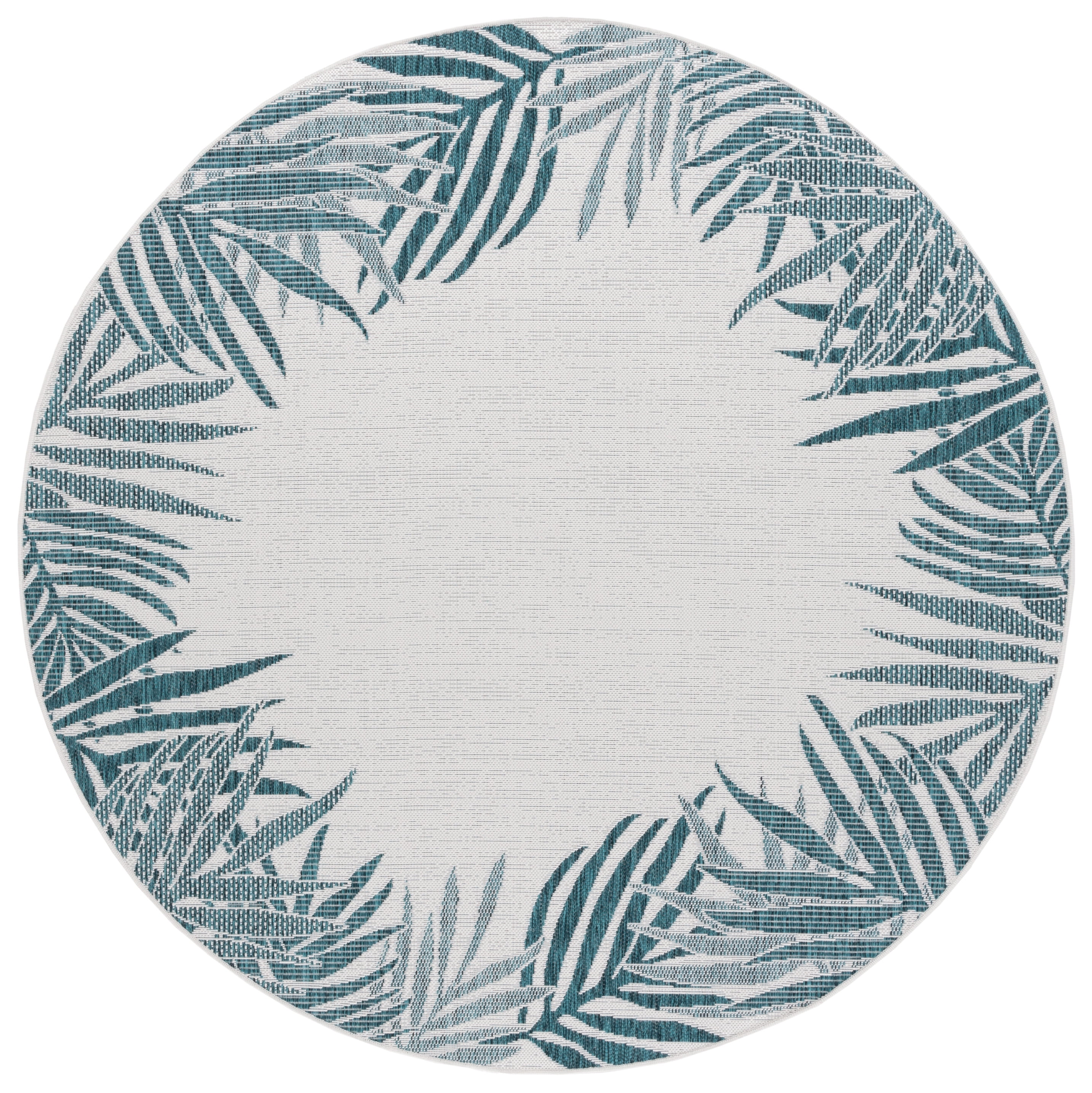 SAFAVIEH Beach House Cherlyn Botanical Indoor/Outdoor Area Rug, Blue/Ivory, 6'7" x 6'7" Round