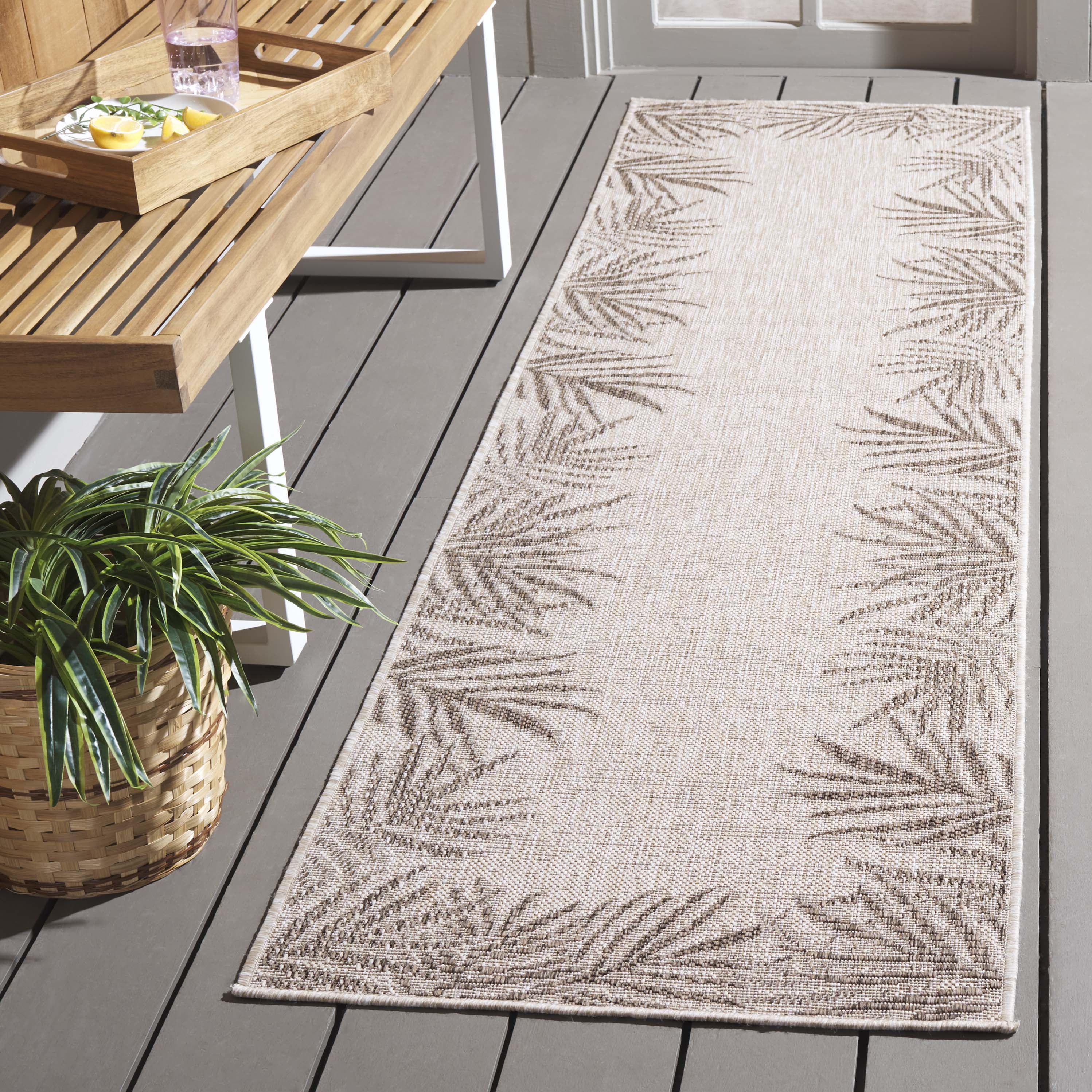 SAFAVIEH Beach House Cherlyn Botanical Indoor/Outdoor Runner Rug, Beige/Brown, 2'2" x 8'