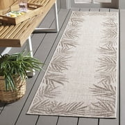 SAFAVIEH Beach House Cherlyn Botanical Indoor/Outdoor Runner Rug, Beige/Brown, 2'2" x 8'