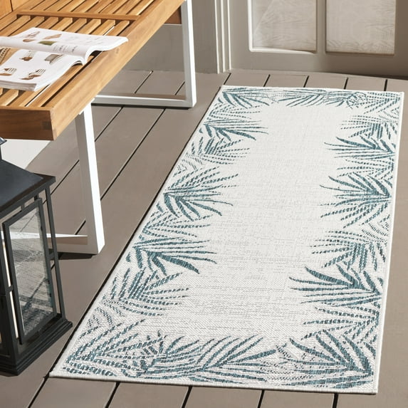 SAFAVIEH Beach House Cherlyn Botanical Indoor/Outdoor Runner Rug, Blue/Ivory, 2'2" x 8'