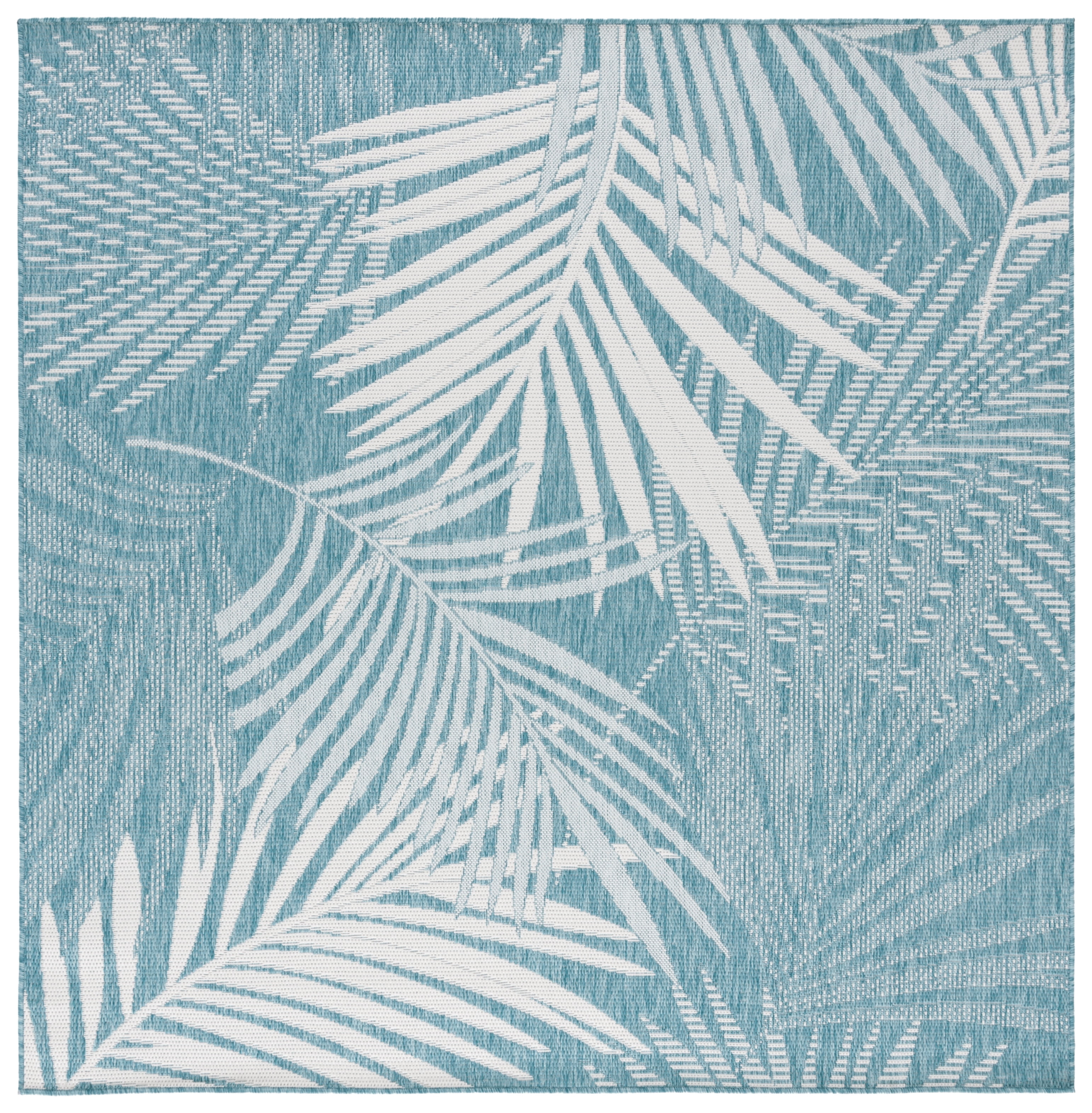 Aqua and Ivory Hand-Knotted Square Wool Rug