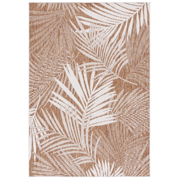 SAFAVIEH Beach House Declan Botanical Indoor/Outdoor Area Rug, Brown/Ivory, 4' x 6'