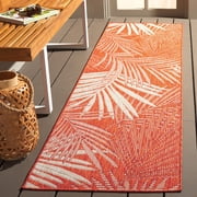 SAFAVIEH Beach House Declan Botanical Indoor/Outdoor Runner Rug, Orange/Ivory, 2'2" x 8'