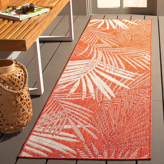 SAFAVIEH Beach House Declan Botanical Indoor/Outdoor Runner Rug, Orange/Ivory, 2'2" x 8'