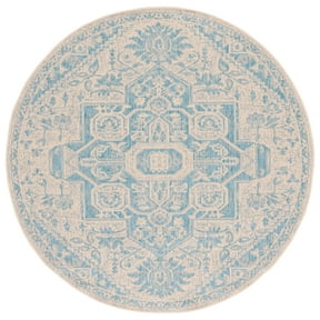 SAFAVIEH Beach House Diggory Medallion Indoor/Outdoor Area Rug, Aqua/Cream, 4' x 4' Round