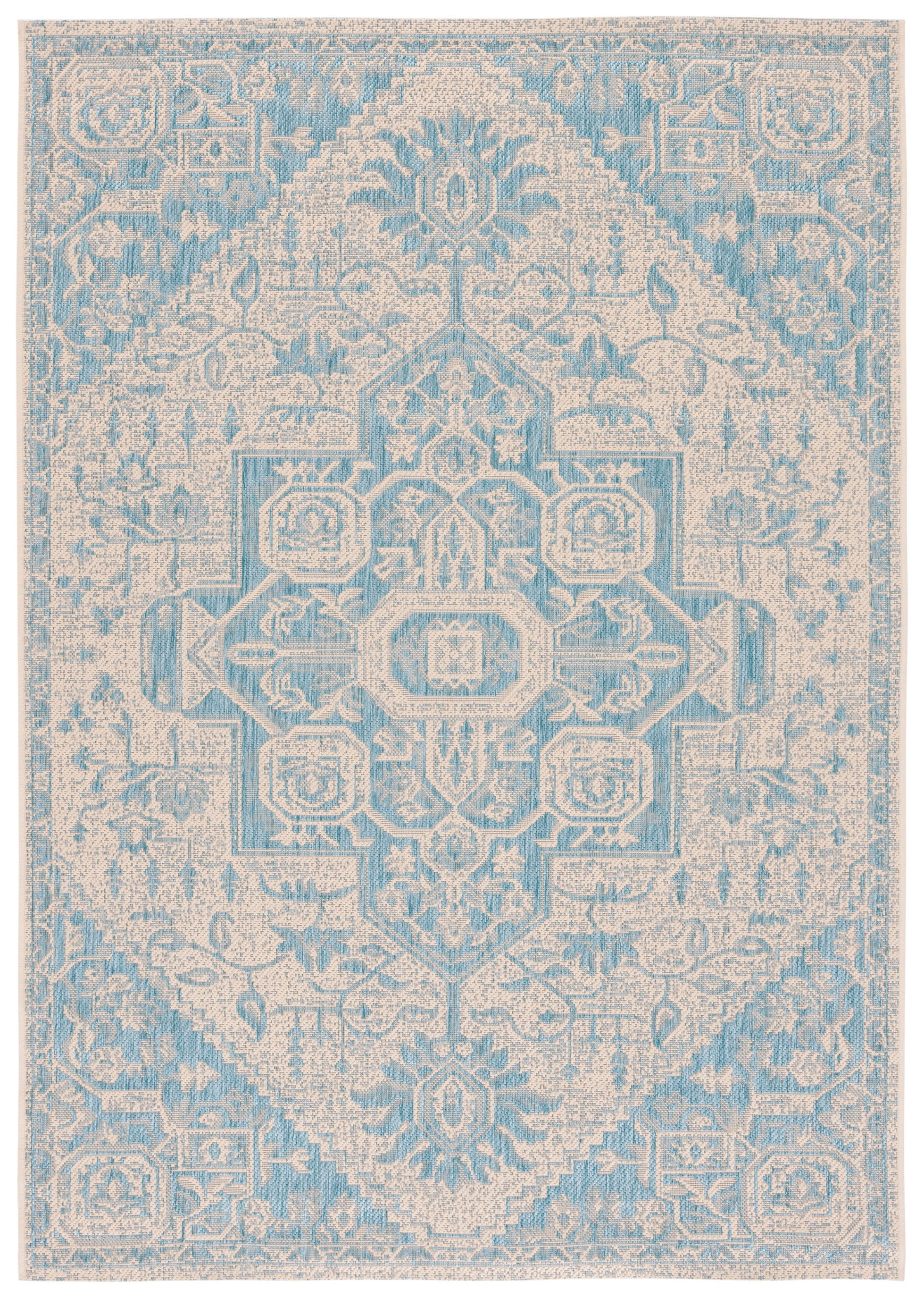 Aqua and Cream Rectangular Stain-Resistant Synthetic Area Rug