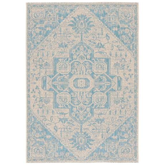 SAFAVIEH Beach House Diggory Medallion Indoor/Outdoor Area Rug, Aqua/Cream, 6'7" x 9'2"