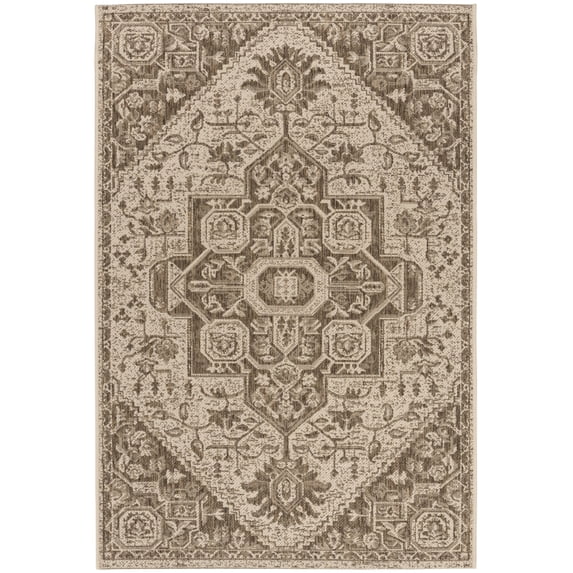 SAFAVIEH Beach House Diggory Medallion Indoor/Outdoor Area Rug, Beige/Cream, 2'2" x 4'