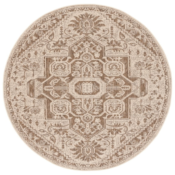 SAFAVIEH Beach House Diggory Medallion Indoor/Outdoor Area Rug, Beige/Cream, 4' x 4' Round