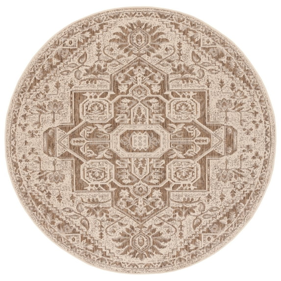 SAFAVIEH Beach House Diggory Medallion Indoor/Outdoor Area Rug, Beige/Cream, 4' x 4' Round