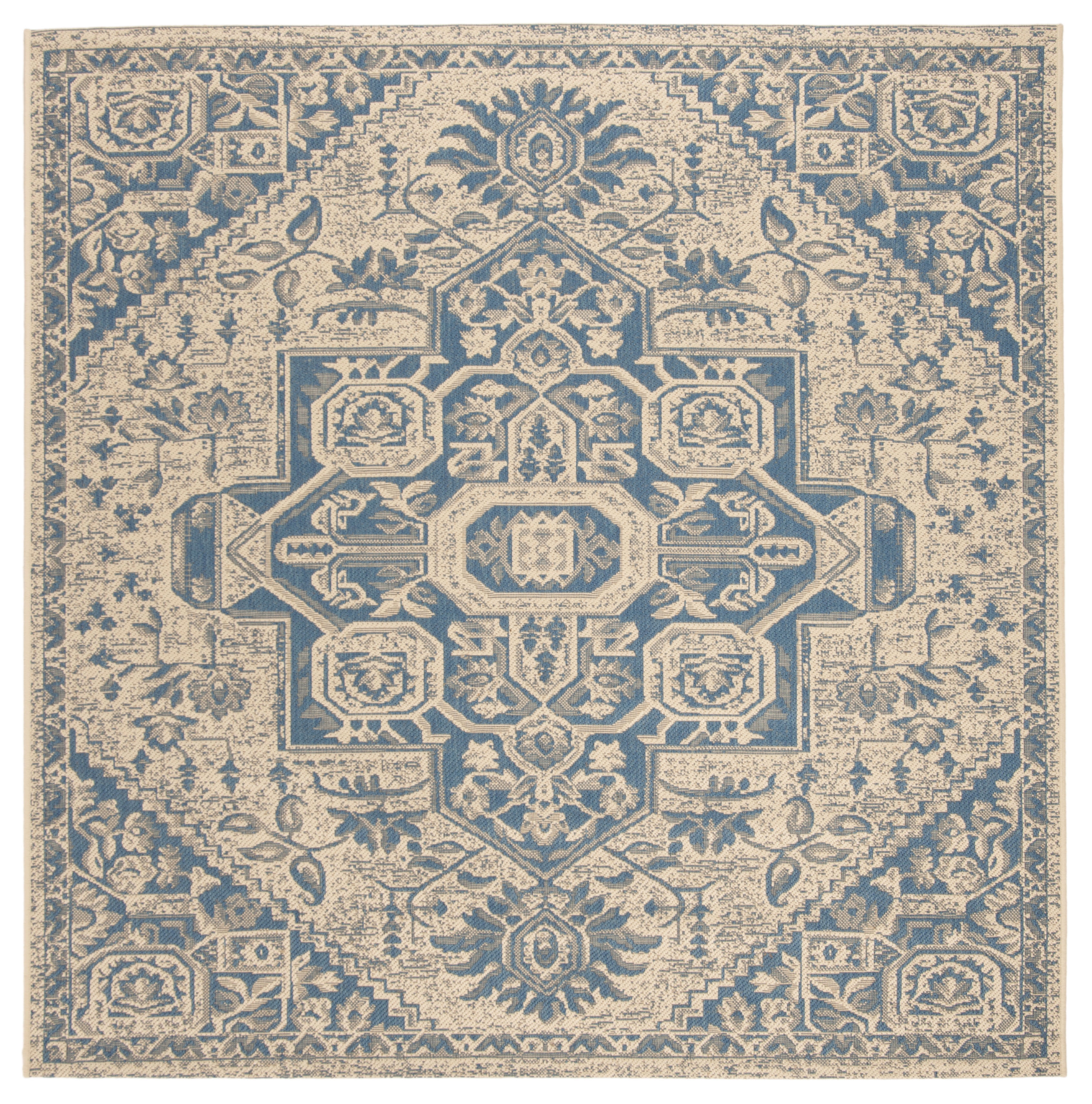 Beach House Blue and Cream Square Synthetic Rug