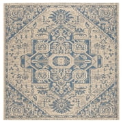 SAFAVIEH Beach House Diggory Medallion Indoor/Outdoor Area Rug, Blue/Creme, 4' x 4' Square