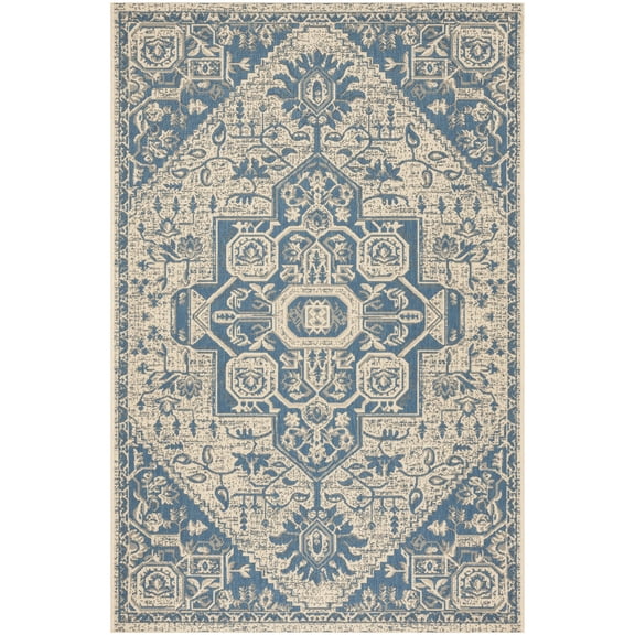 SAFAVIEH Beach House Diggory Medallion Indoor/Outdoor Area Rug, Blue/Creme, 6'7" x 9'2"