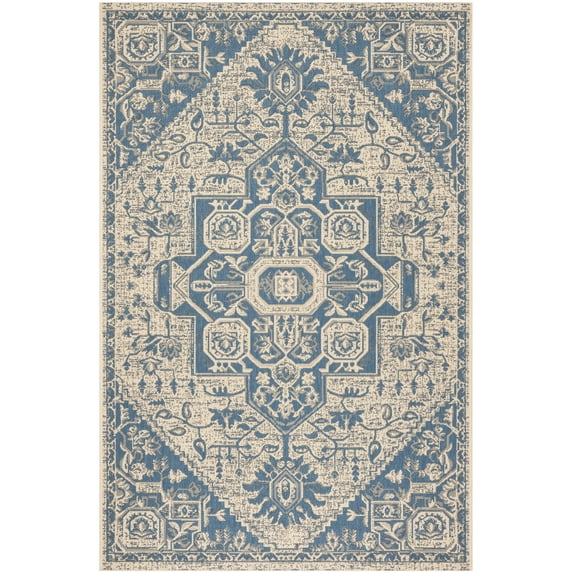 SAFAVIEH Beach House Diggory Medallion Indoor/Outdoor Area Rug, Blue/Creme, 6'7" x 9'2"