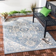 SAFAVIEH Beach House Diggory Medallion Indoor/Outdoor Area Rug, Cream/Blue, 5'3" x 7'6"