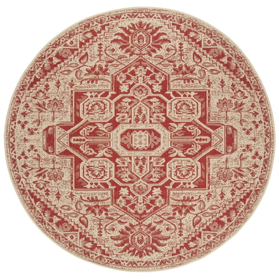 SAFAVIEH Beach House Diggory Medallion Indoor/Outdoor Area Rug, Red/Creme, 4' x 4' Round