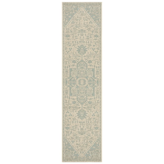SAFAVIEH Beach House Diggory Medallion Indoor/Outdoor Runner Rug, Aqua/Cream, 2'2" x 6'